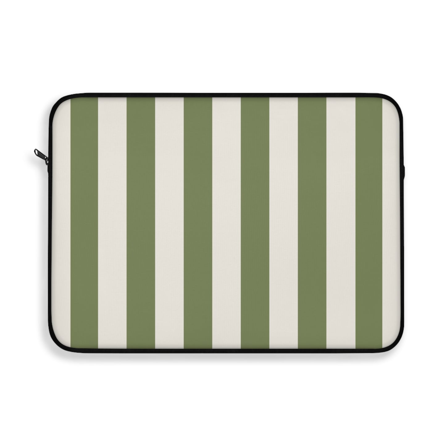 Green & Cream Vertical Stripe Laptop Sleeve — Classic Striped Protective Case