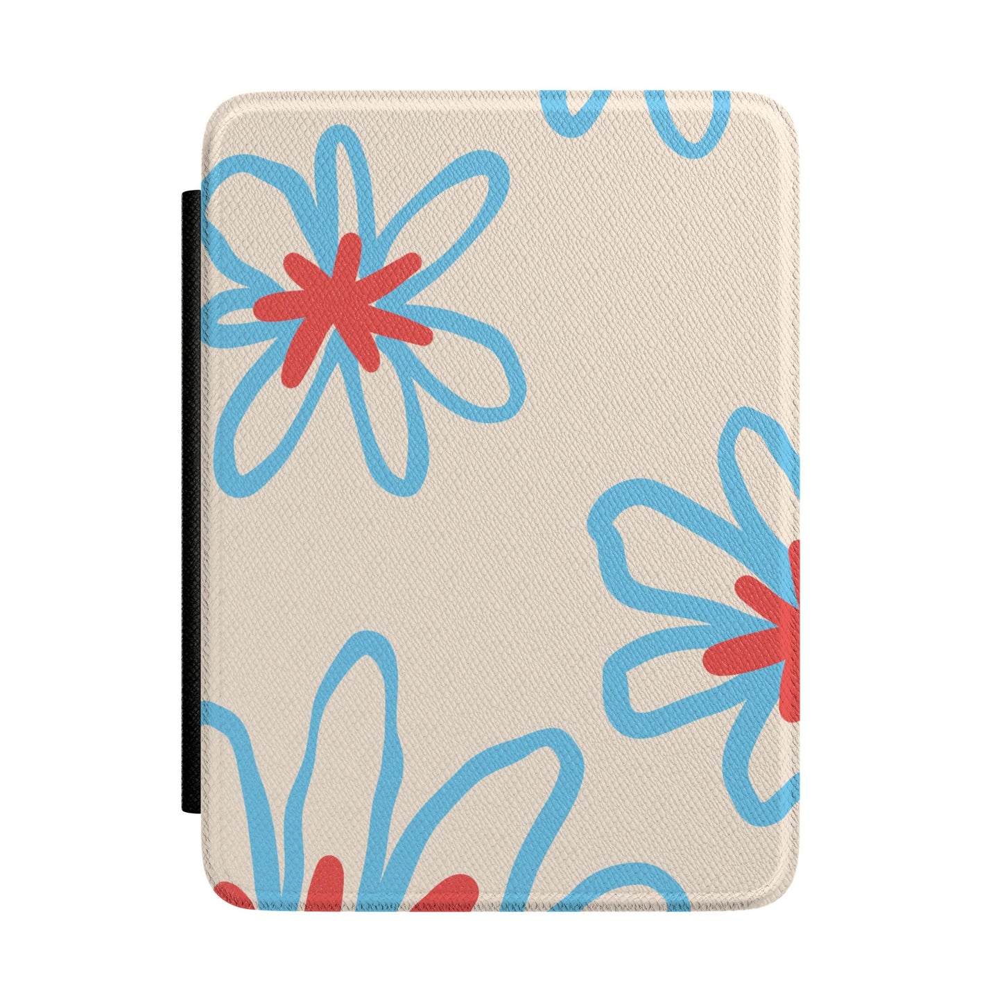 Floral Doodle Kindle Case – Cream Cover with Blue & Red Flowers