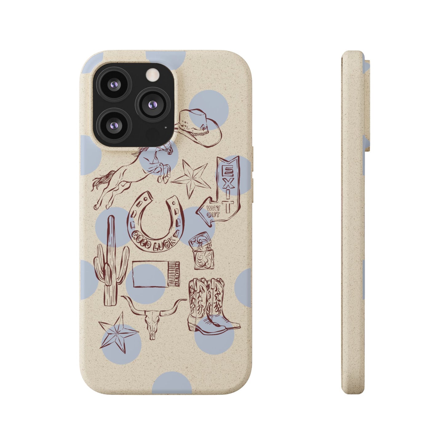 Biodegradable Phone Case — Western Cowgirl Sketches on Natural Speckled Eco Shell