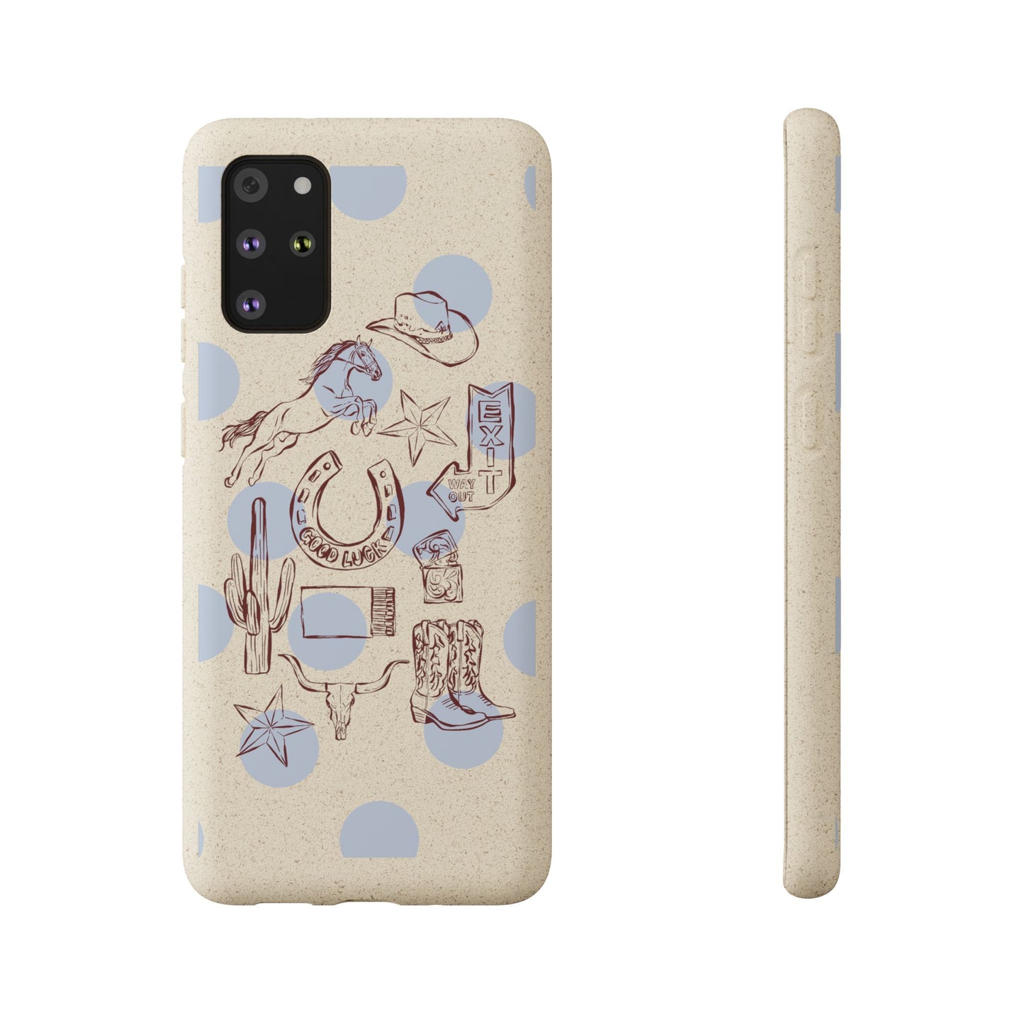 Biodegradable Phone Case — Western Cowgirl Sketches on Natural Speckled Eco Shell