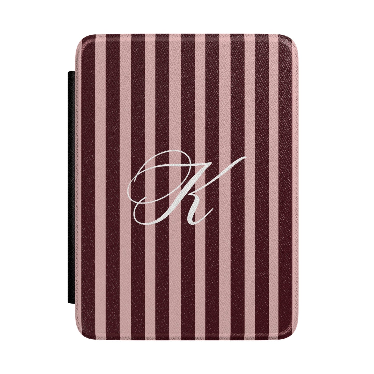 Personalized Monogram Kindle Case — Burgundy & Pink Striped E-Reader Cover