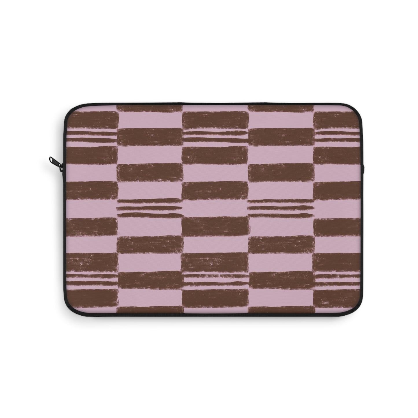 Pink Brown Checkerboard Laptop Sleeve — Retro Striped Grid Protective Case