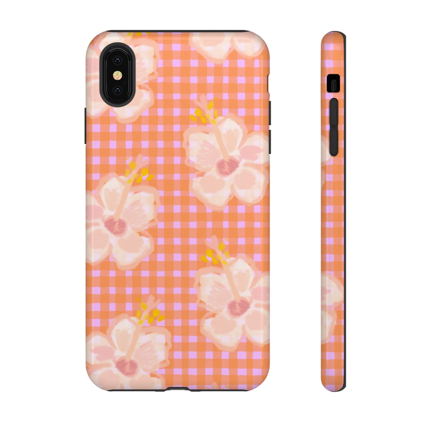 Floral Gingham Tough Case — Pink Peach Flower Phone Case