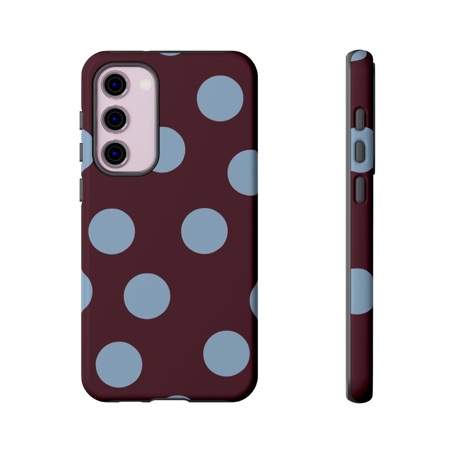 Polka Dot Phone Case — Maroon & Sky Blue Tough Protective Cover