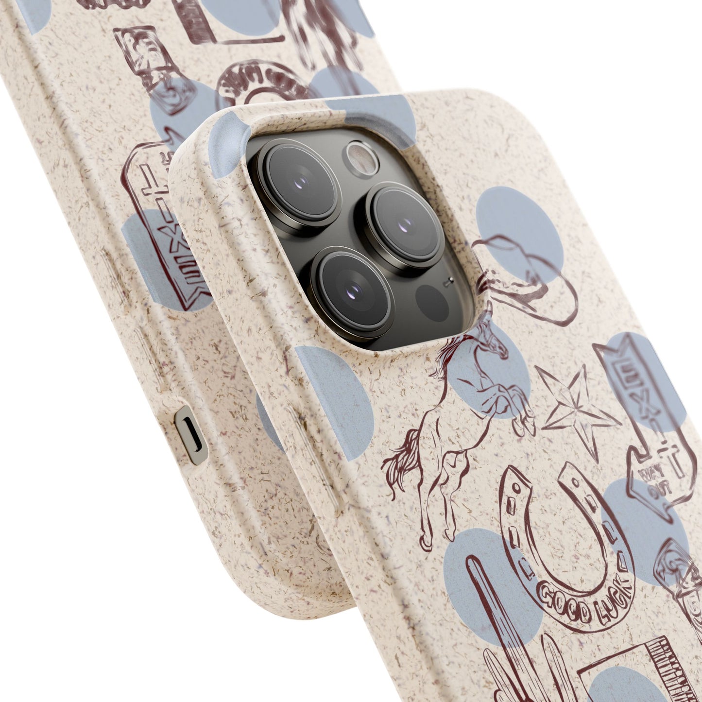 Biodegradable Phone Case — Western Cowgirl Sketches on Natural Speckled Eco Shell