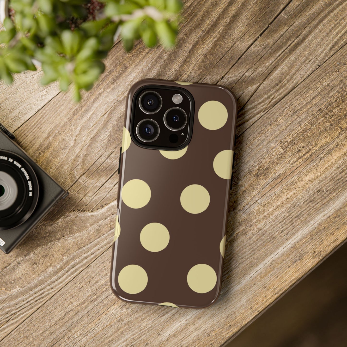 Brown & Butter Yellow Polka Dot Tough Phone Case