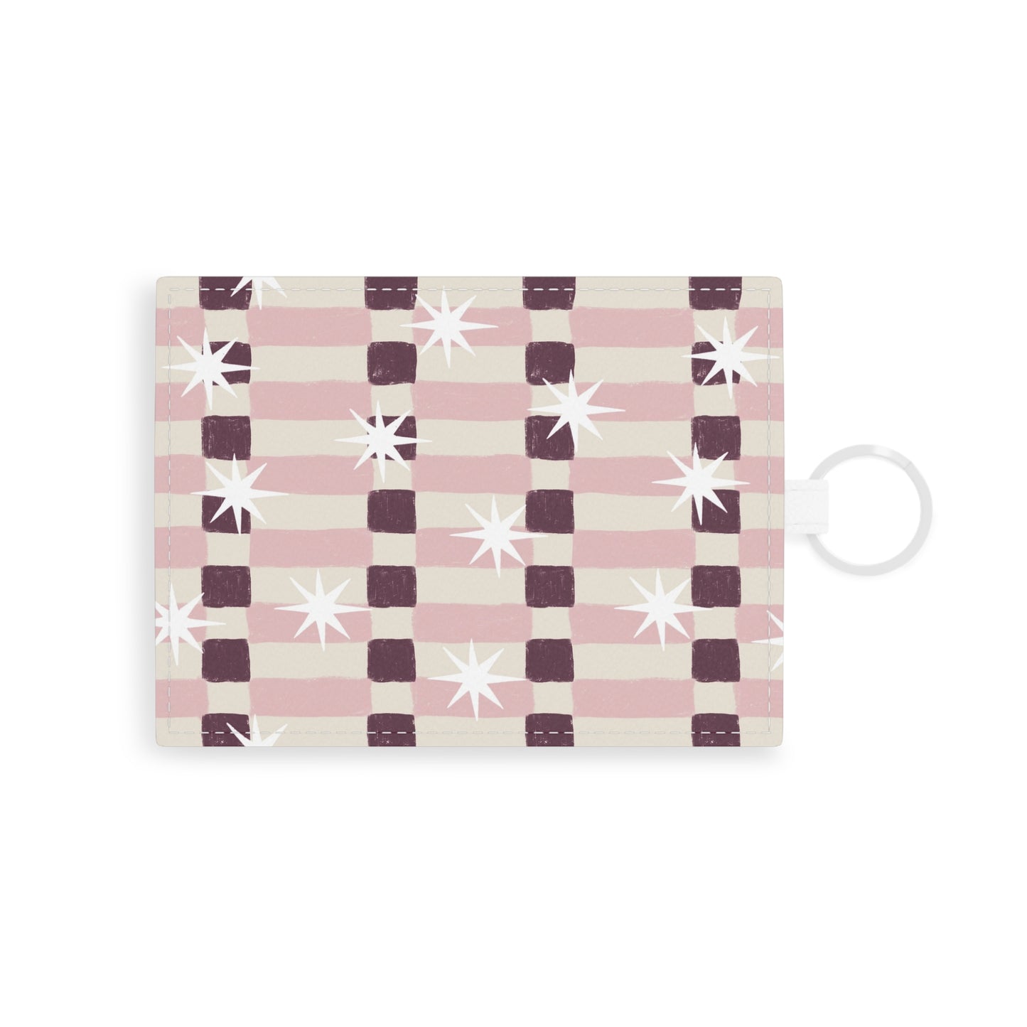 Saffiano Leather Card Holder — Pink Starburst Plaid Card Case
