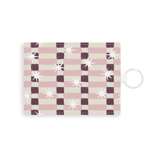 Saffiano Leather Card Holder — Pink Starburst Plaid Card Case