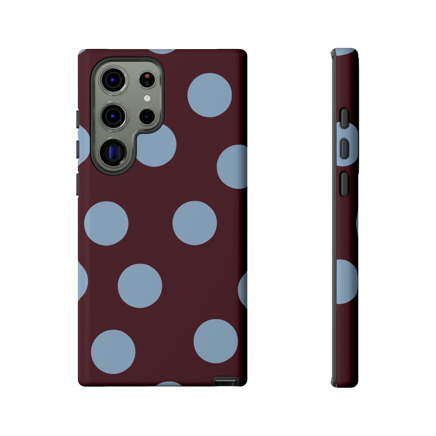 Polka Dot Phone Case — Maroon & Sky Blue Tough Protective Cover