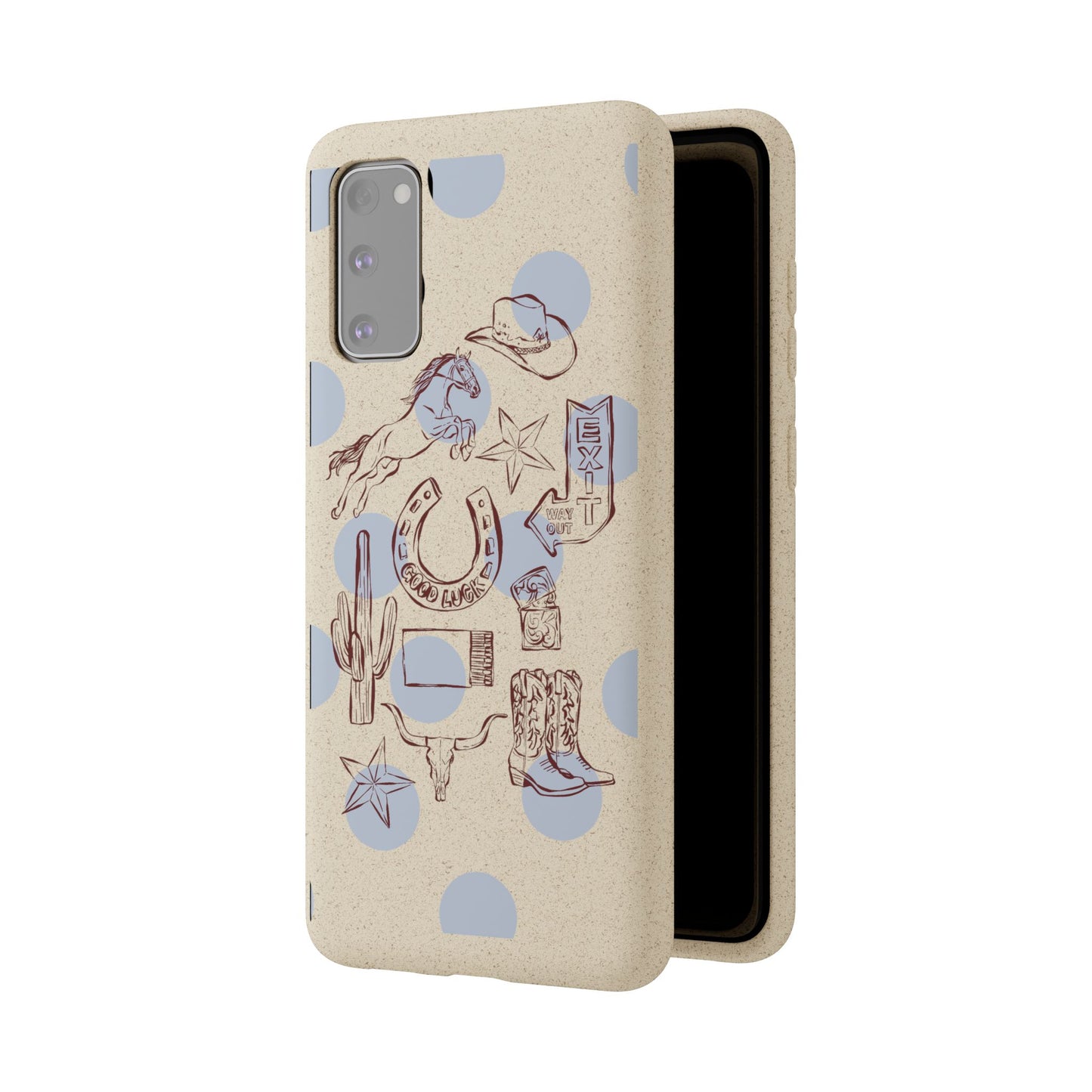 Biodegradable Phone Case — Western Cowgirl Sketches on Natural Speckled Eco Shell