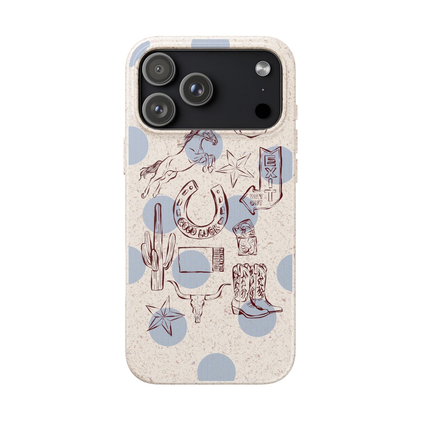 Biodegradable Phone Case — Western Cowgirl Sketches on Natural Speckled Eco Shell