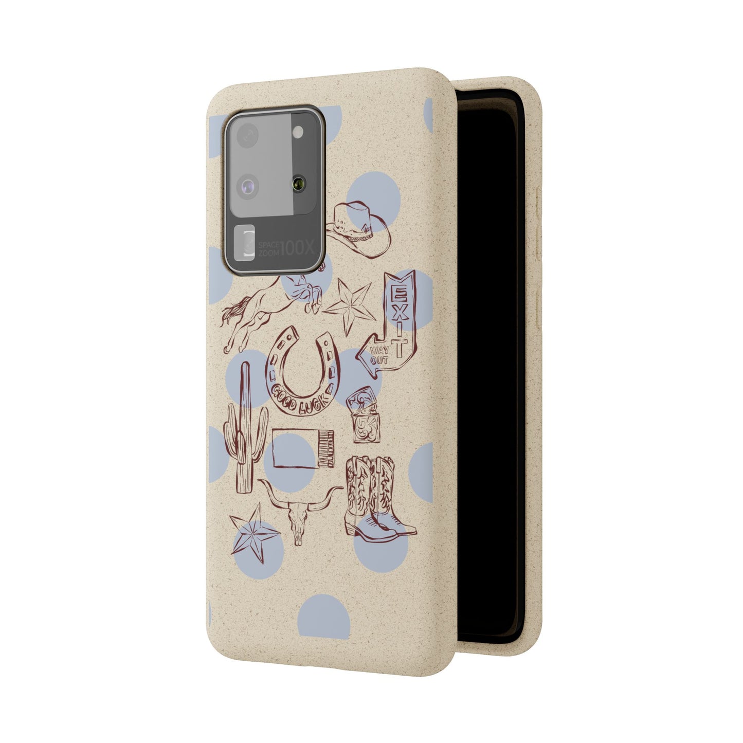 Biodegradable Phone Case — Western Cowgirl Sketches on Natural Speckled Eco Shell