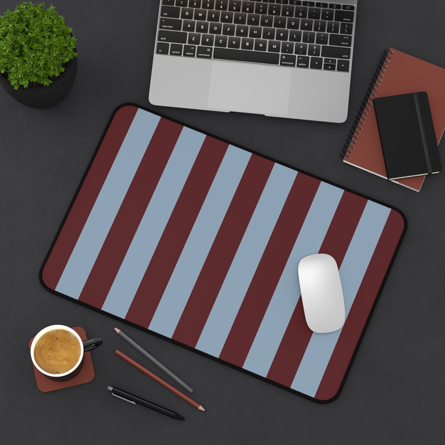Striped Maroon & Slate Blue Desk Mat — Large Mousepad Surface for Office & Gaming