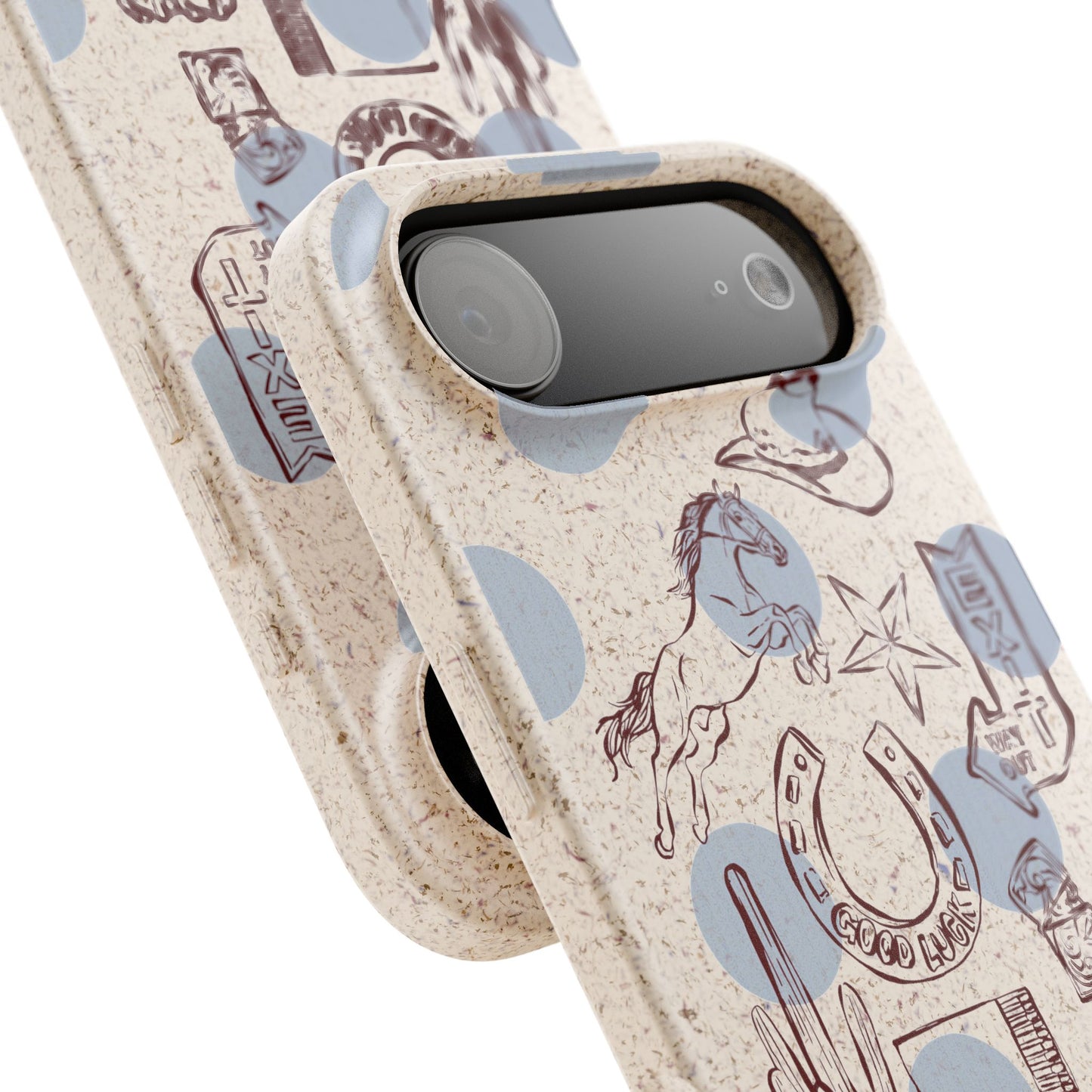 Biodegradable Phone Case — Western Cowgirl Sketches on Natural Speckled Eco Shell