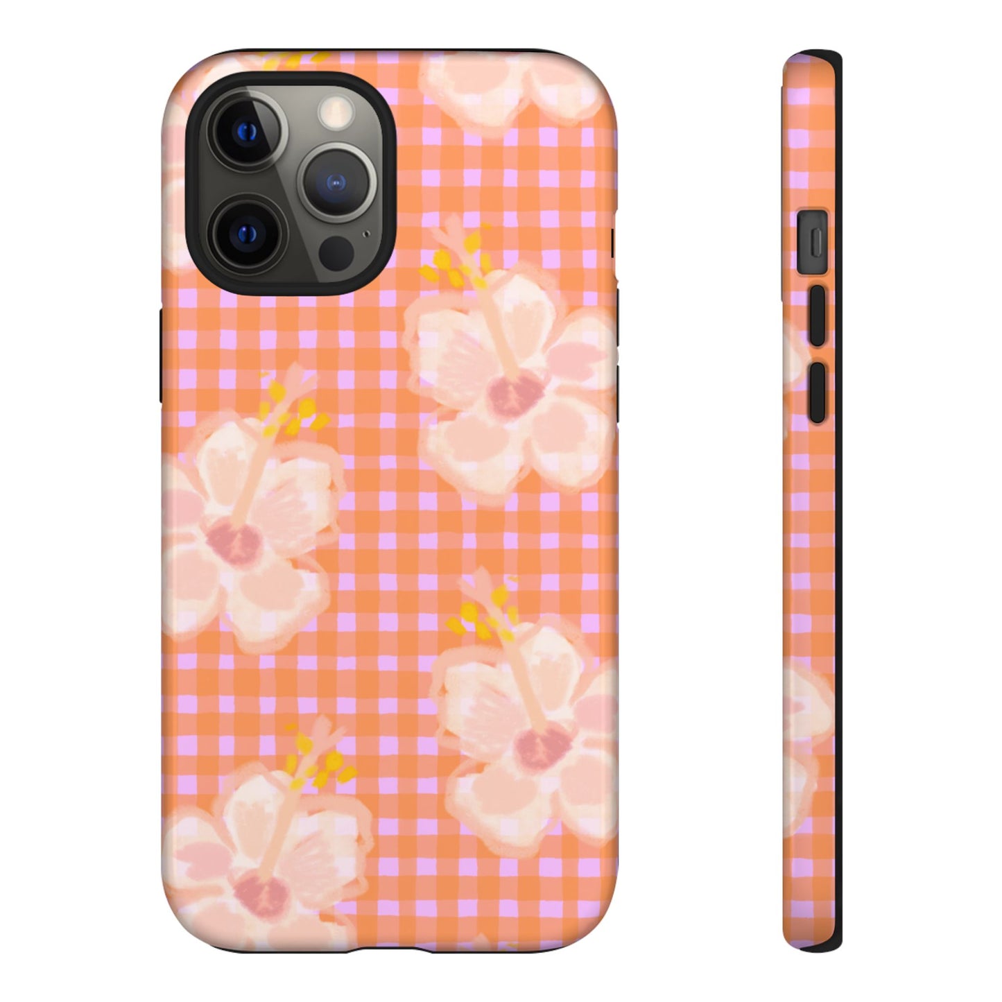 Floral Gingham Tough Case — Pink Peach Flower Phone Case