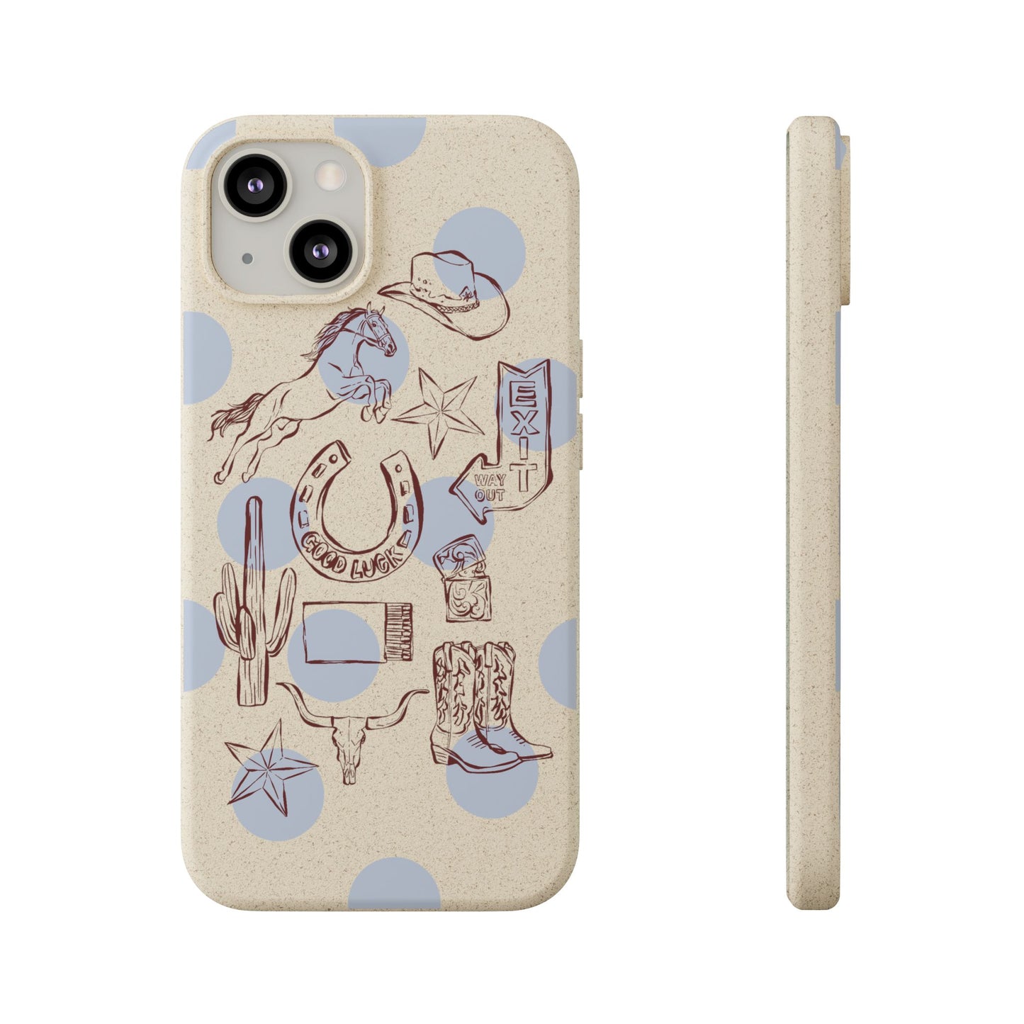 Biodegradable Phone Case — Western Cowgirl Sketches on Natural Speckled Eco Shell