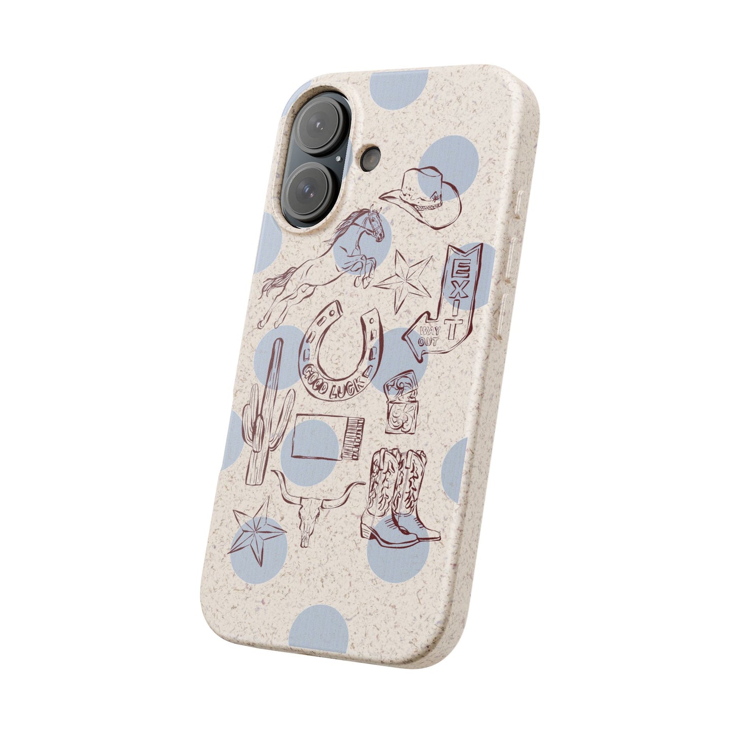 Biodegradable Phone Case — Western Cowgirl Sketches on Natural Speckled Eco Shell