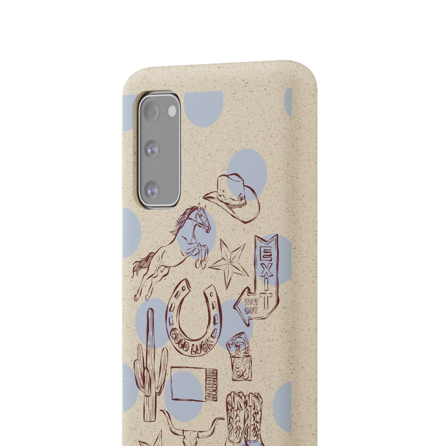 Biodegradable Phone Case — Western Cowgirl Sketches on Natural Speckled Eco Shell