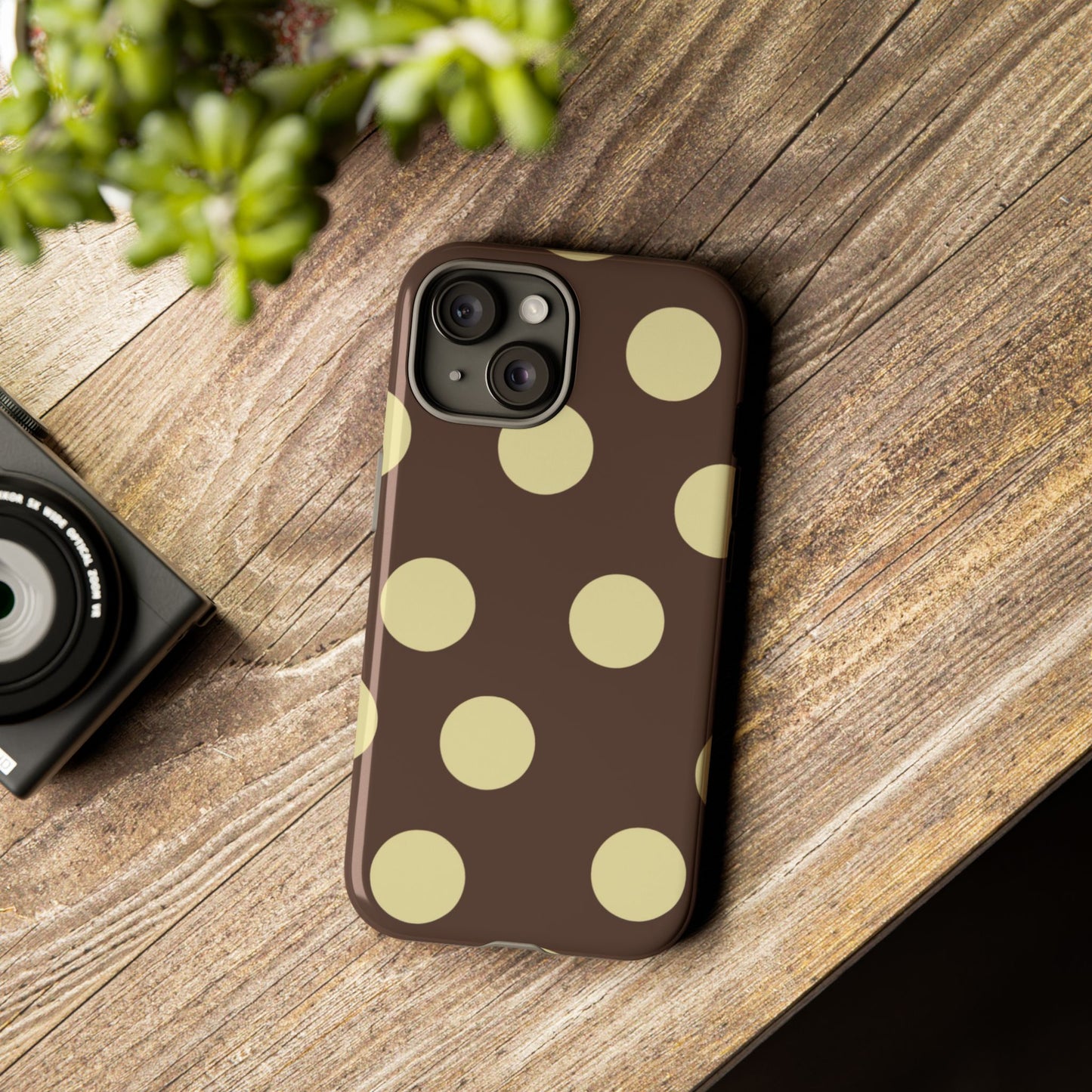 Brown & Butter Yellow Polka Dot Tough Phone Case