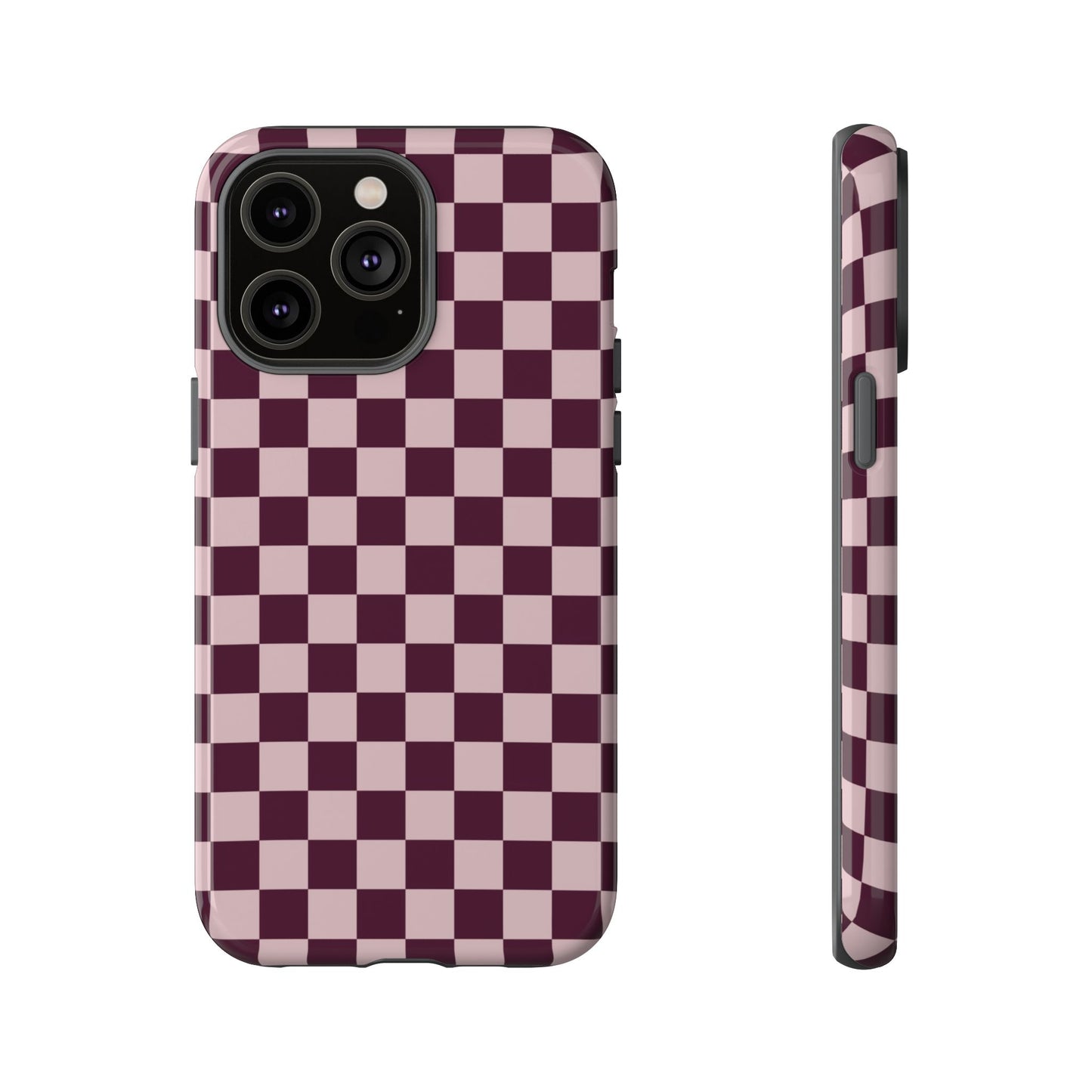 Burgundy & Pink Checkered Phone Case
