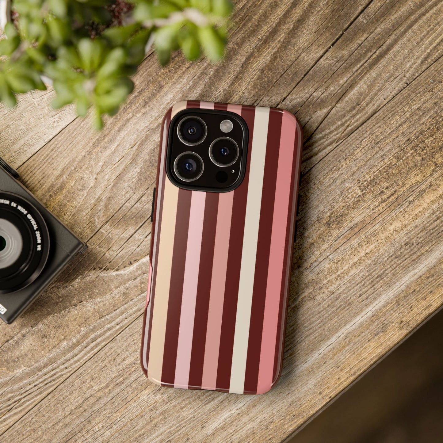 Burgundy Striped Tough Phone Case