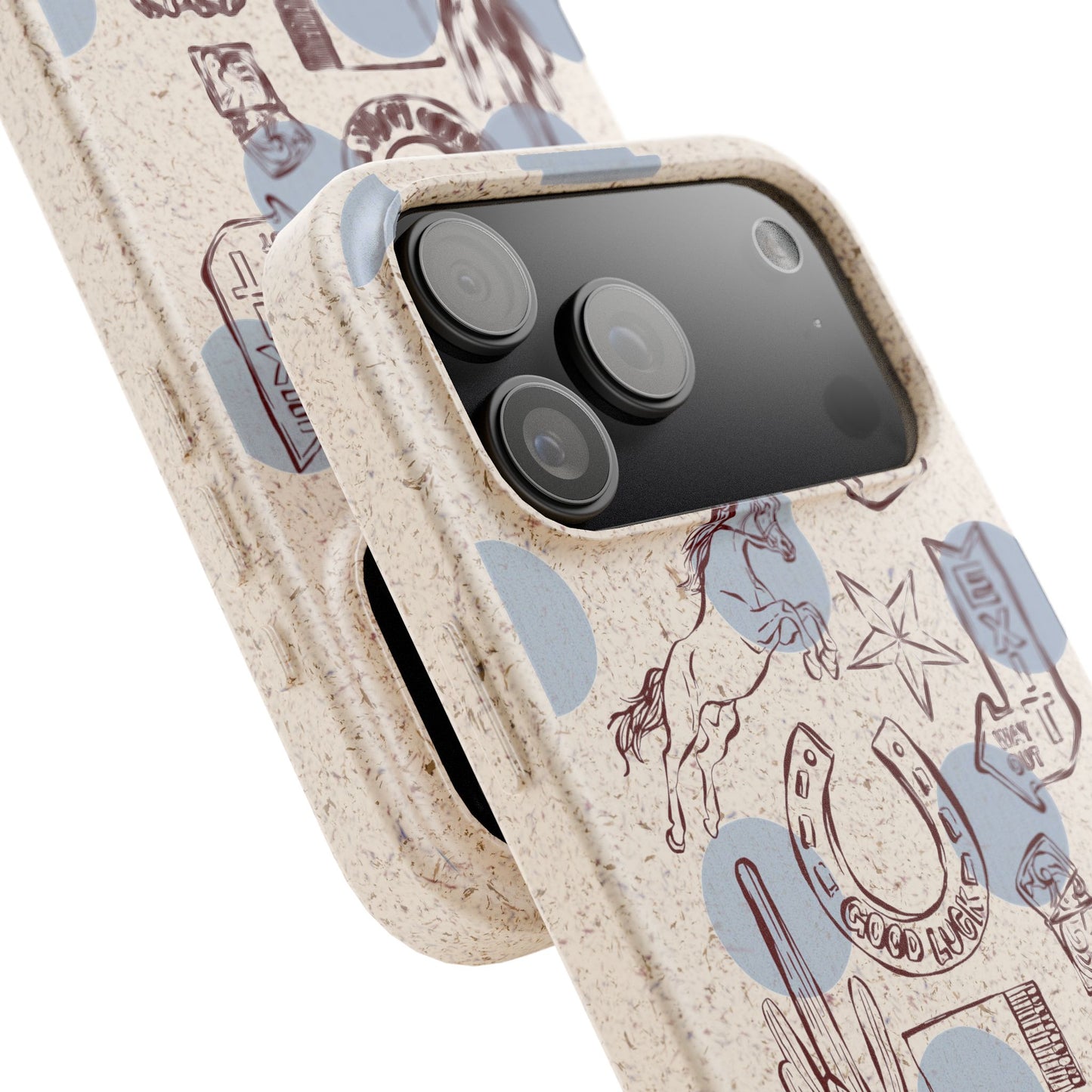 Biodegradable Phone Case — Western Cowgirl Sketches on Natural Speckled Eco Shell