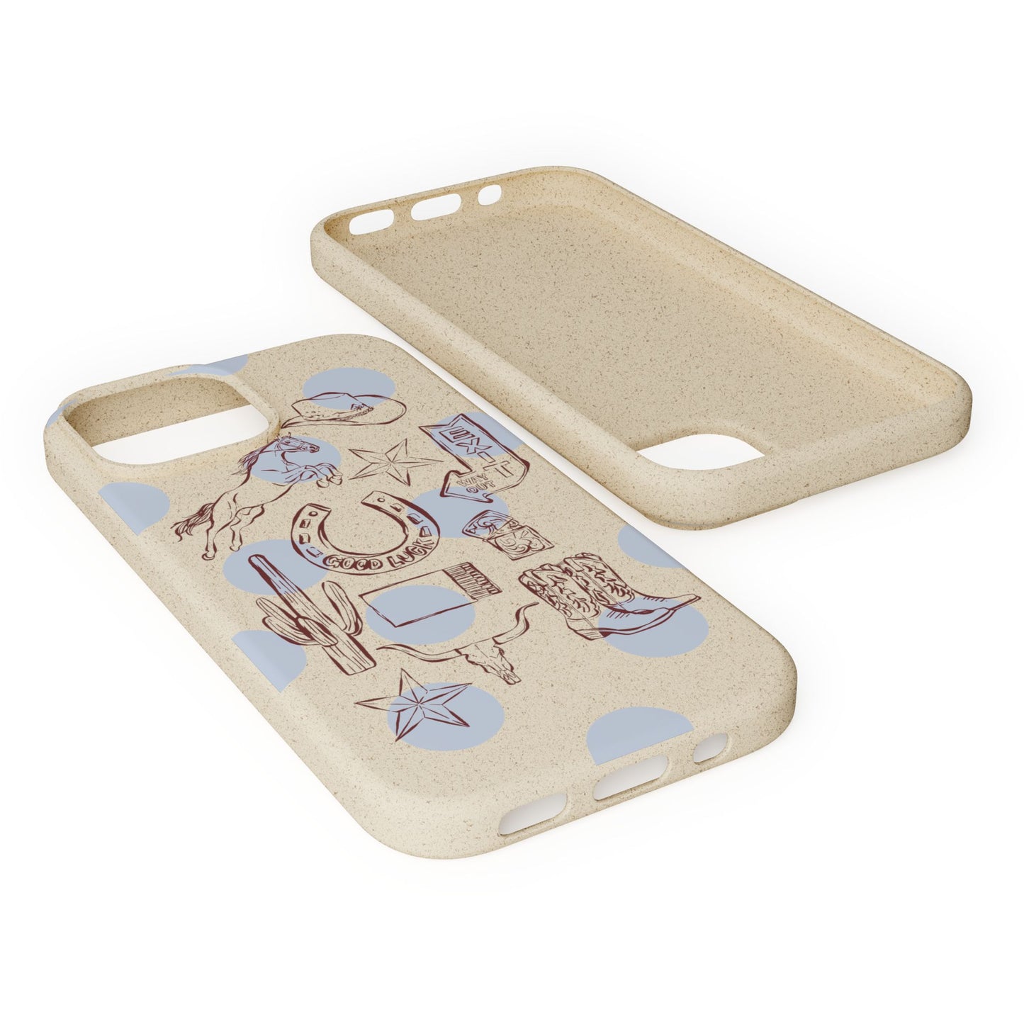 Biodegradable Phone Case — Western Cowgirl Sketches on Natural Speckled Eco Shell