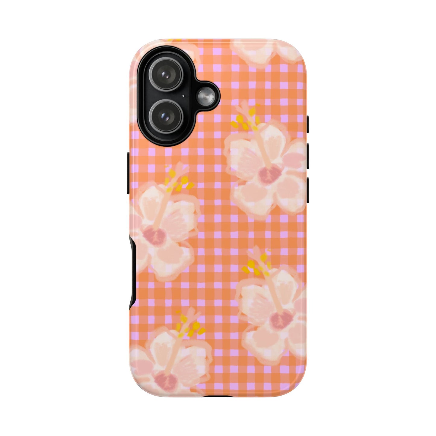 Floral Gingham Tough Case — Pink Peach Flower Phone Case