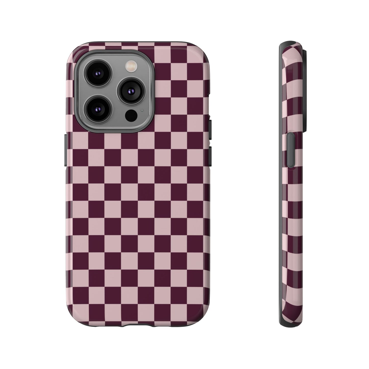 Burgundy & Pink Checkered Phone Case