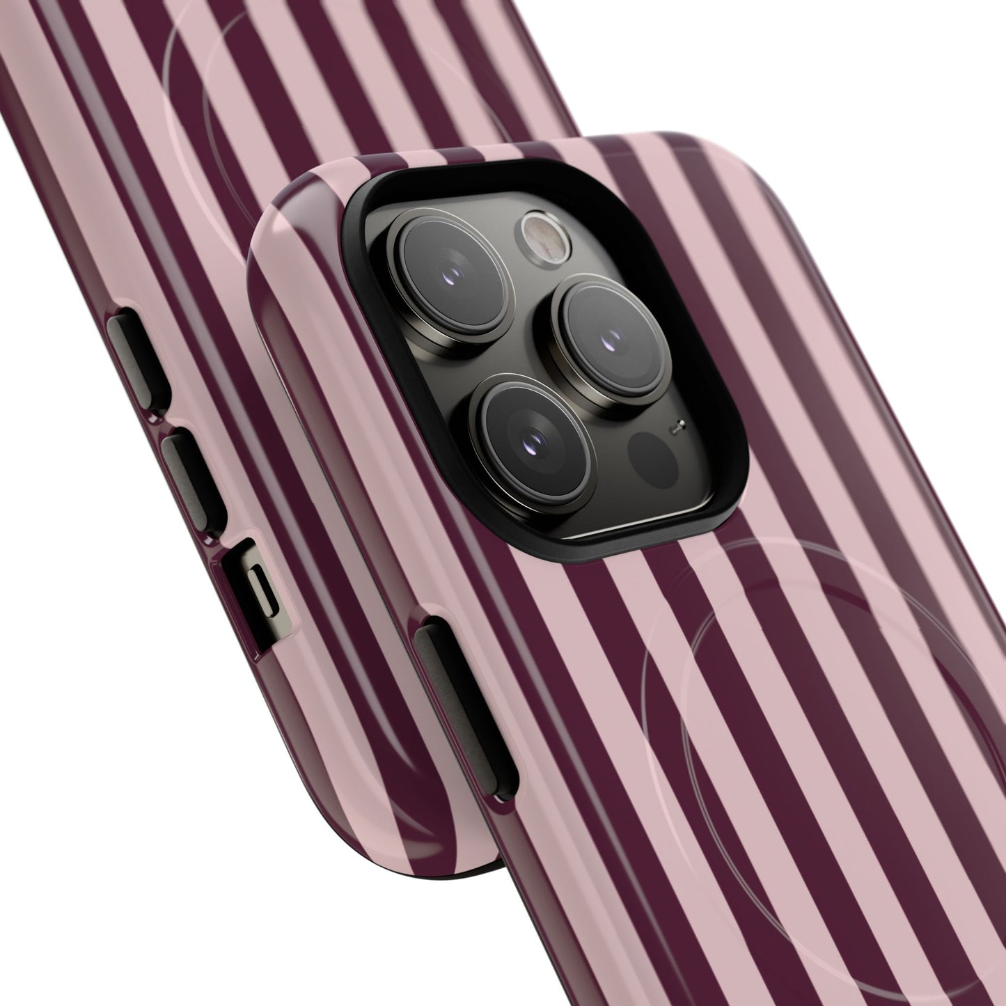 Burgundy & Pink Striped Magnetic Phone Case