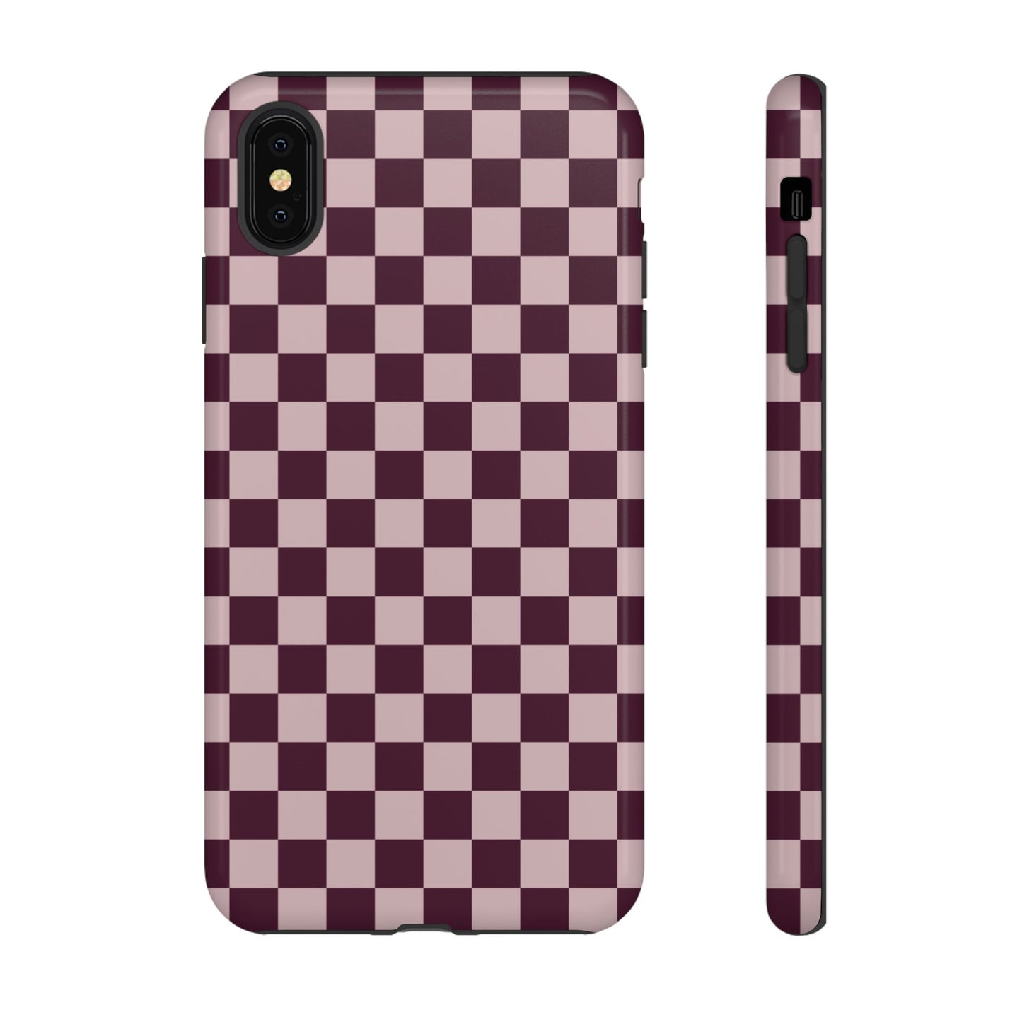 Burgundy & Pink Checkered Phone Case