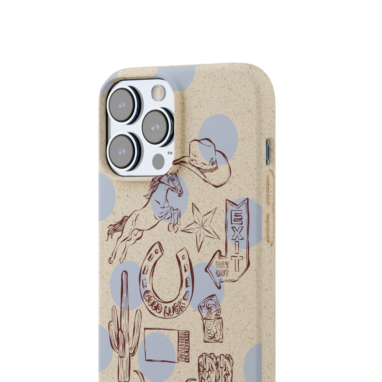 Biodegradable Phone Case — Western Cowgirl Sketches on Natural Speckled Eco Shell