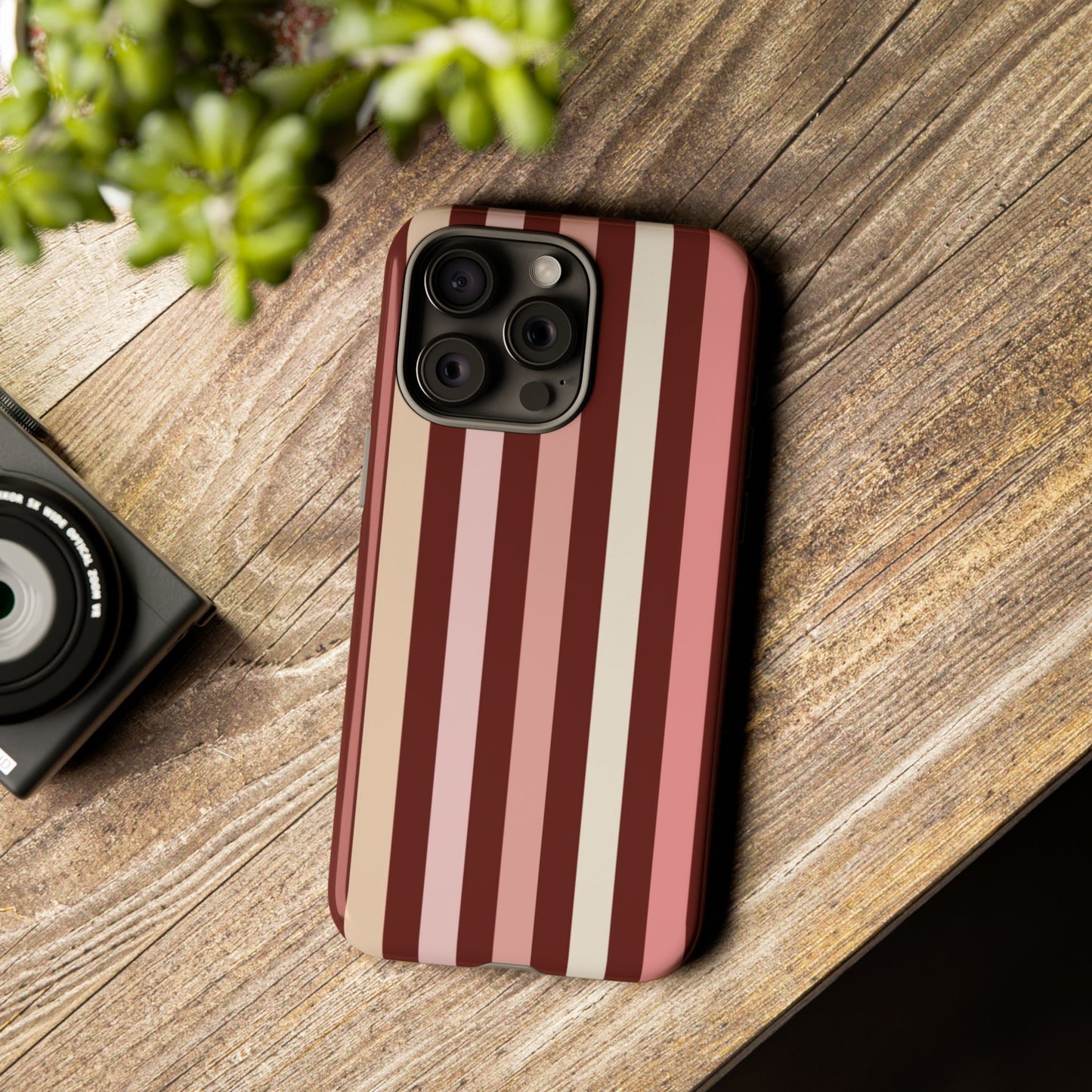 Burgundy Striped Tough Phone Case