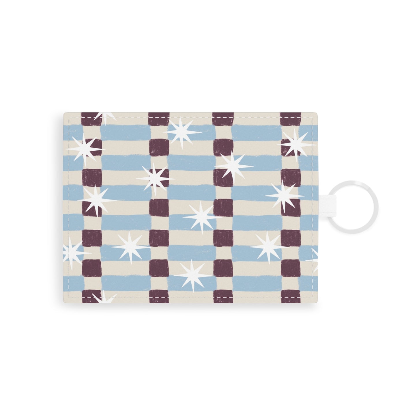 Retro Blue Plaid with Starburst Pattern Leather Card Holder