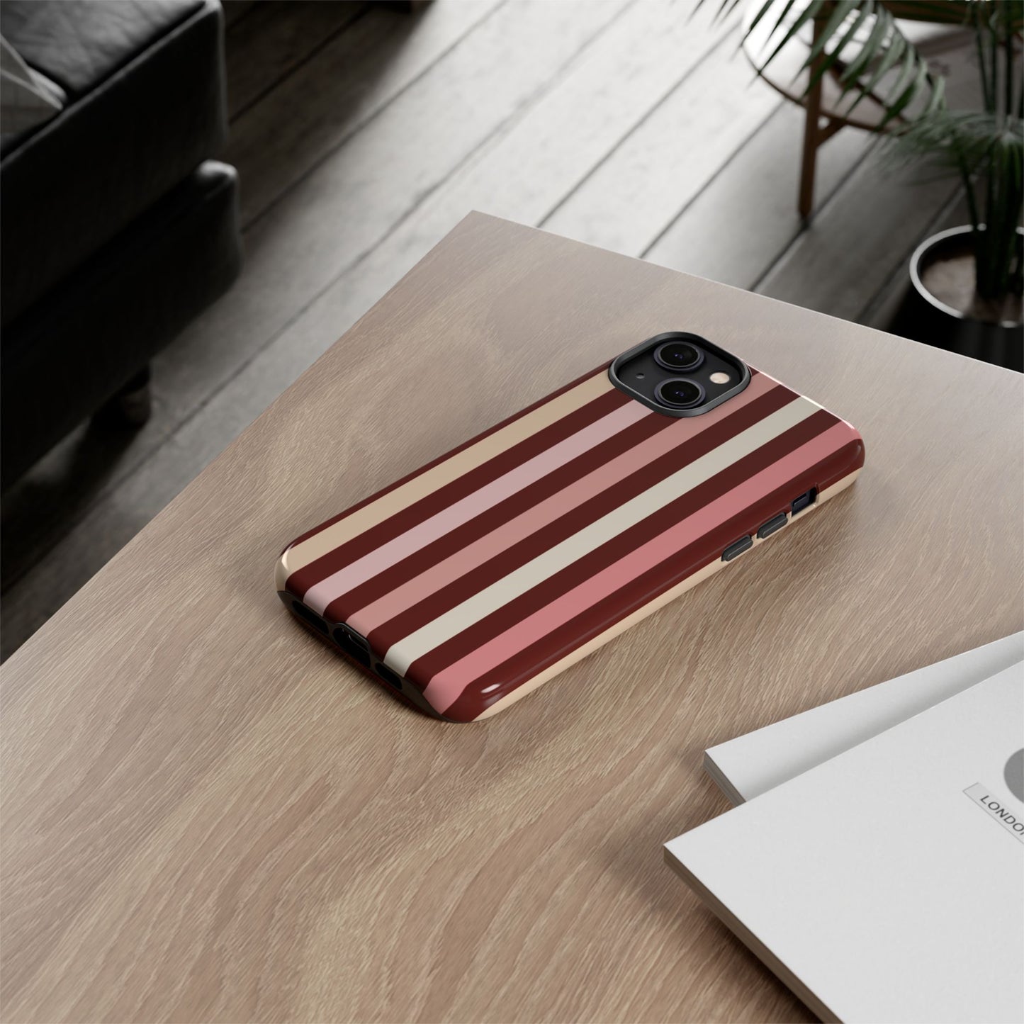 Burgundy Striped Tough Phone Case