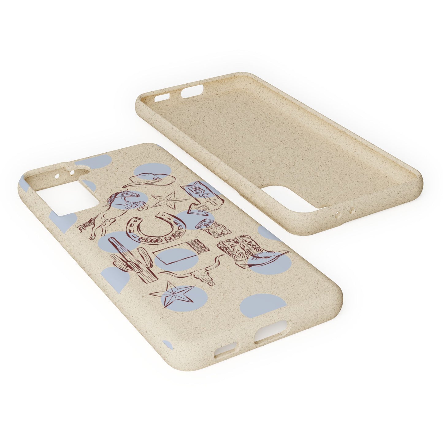 Biodegradable Phone Case — Western Cowgirl Sketches on Natural Speckled Eco Shell