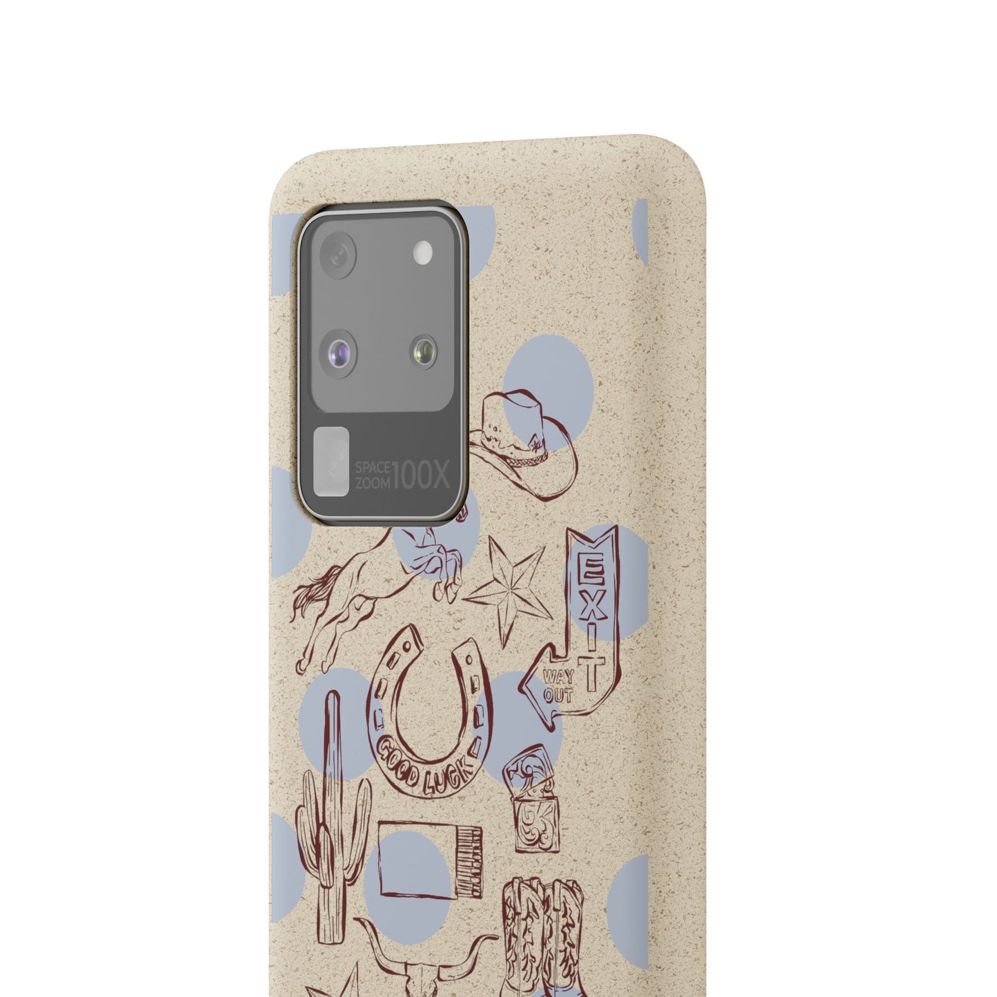 Biodegradable Phone Case — Western Cowgirl Sketches on Natural Speckled Eco Shell