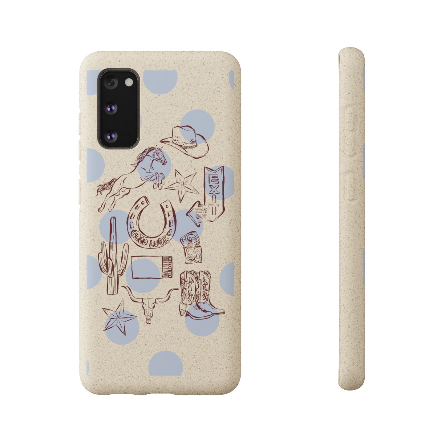 Biodegradable Phone Case — Western Cowgirl Sketches on Natural Speckled Eco Shell
