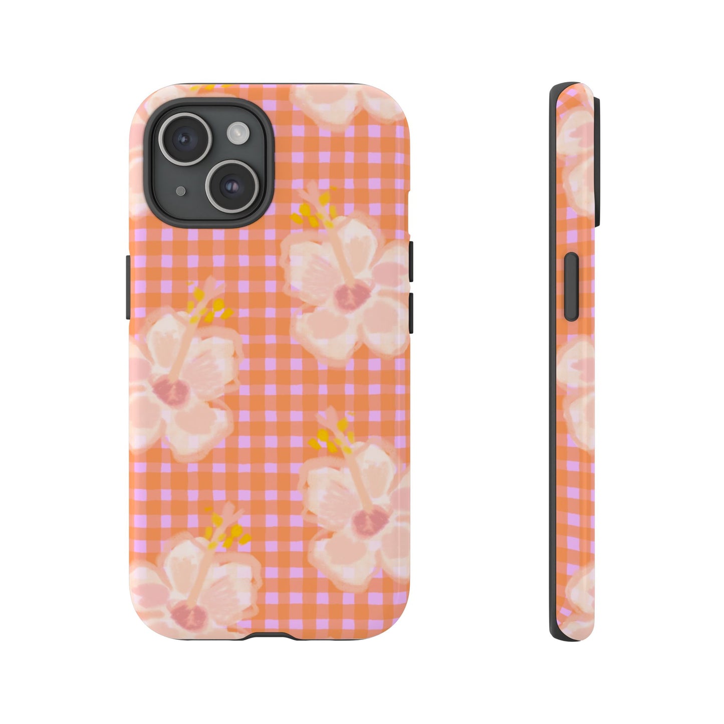 Floral Gingham Tough Case — Pink Peach Flower Phone Case