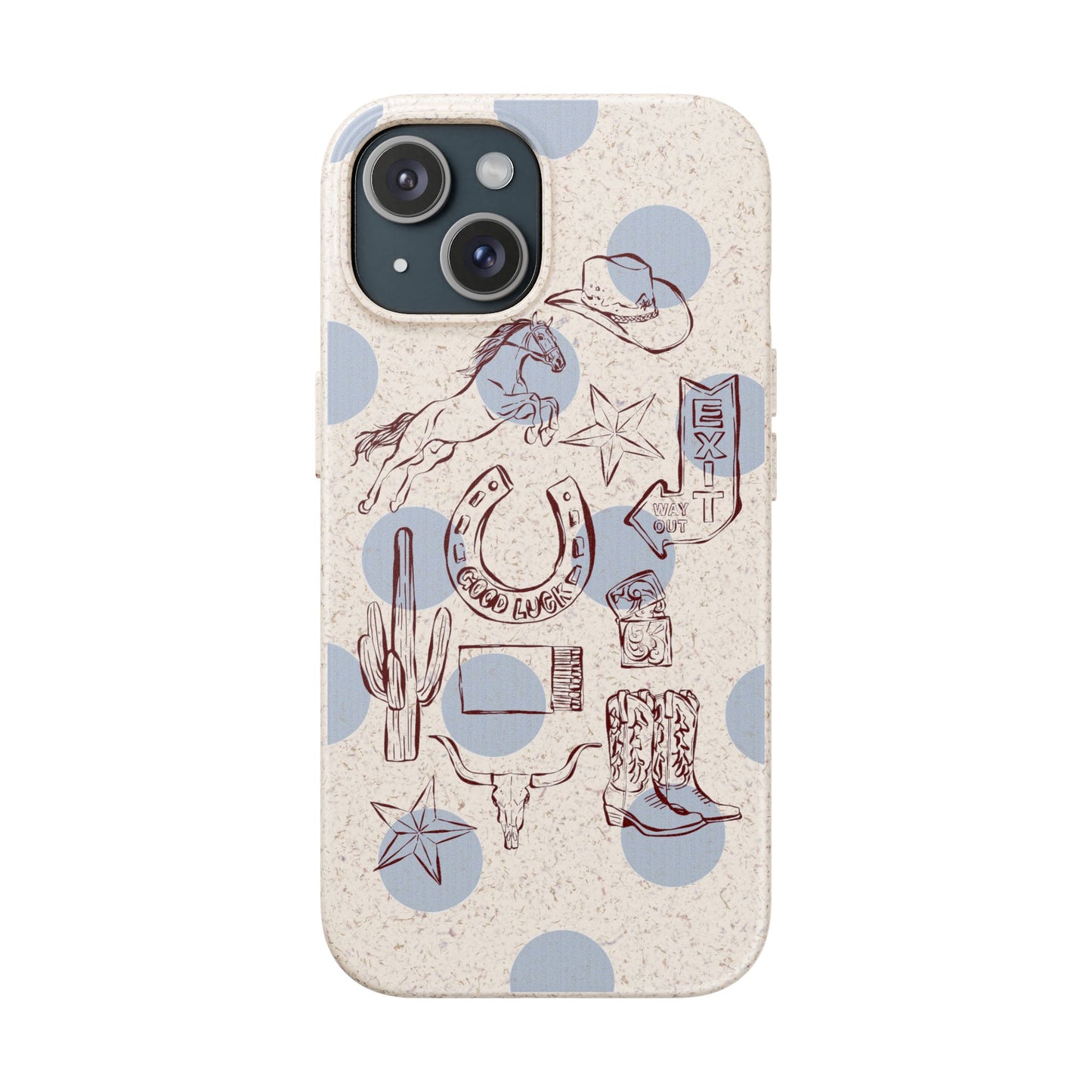 Biodegradable Phone Case — Western Cowgirl Sketches on Natural Speckled Eco Shell