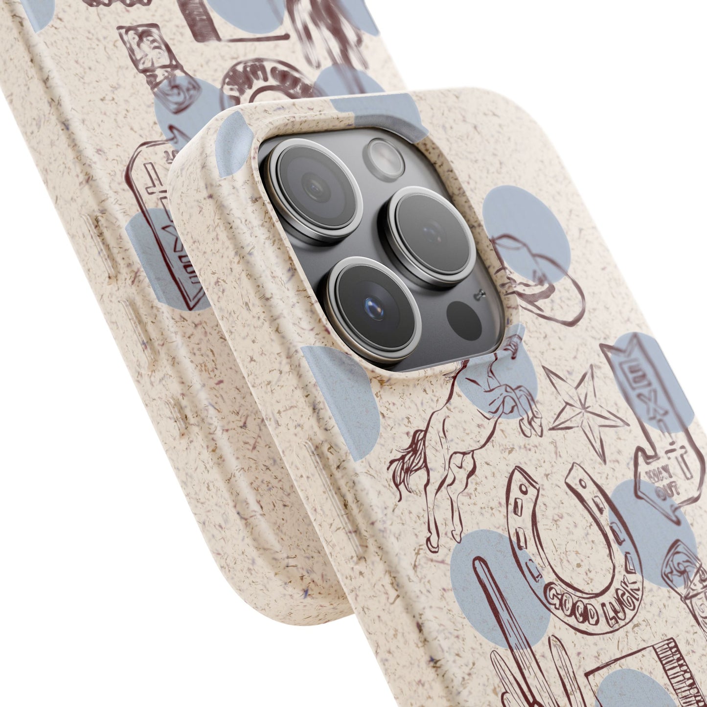 Biodegradable Phone Case — Western Cowgirl Sketches on Natural Speckled Eco Shell