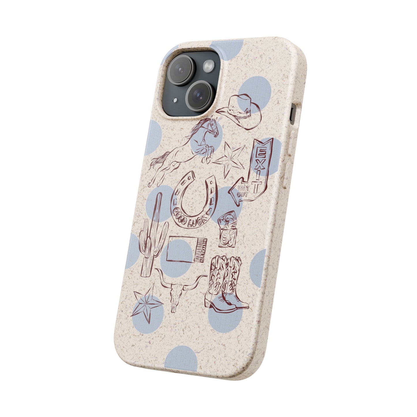 Biodegradable Phone Case — Western Cowgirl Sketches on Natural Speckled Eco Shell