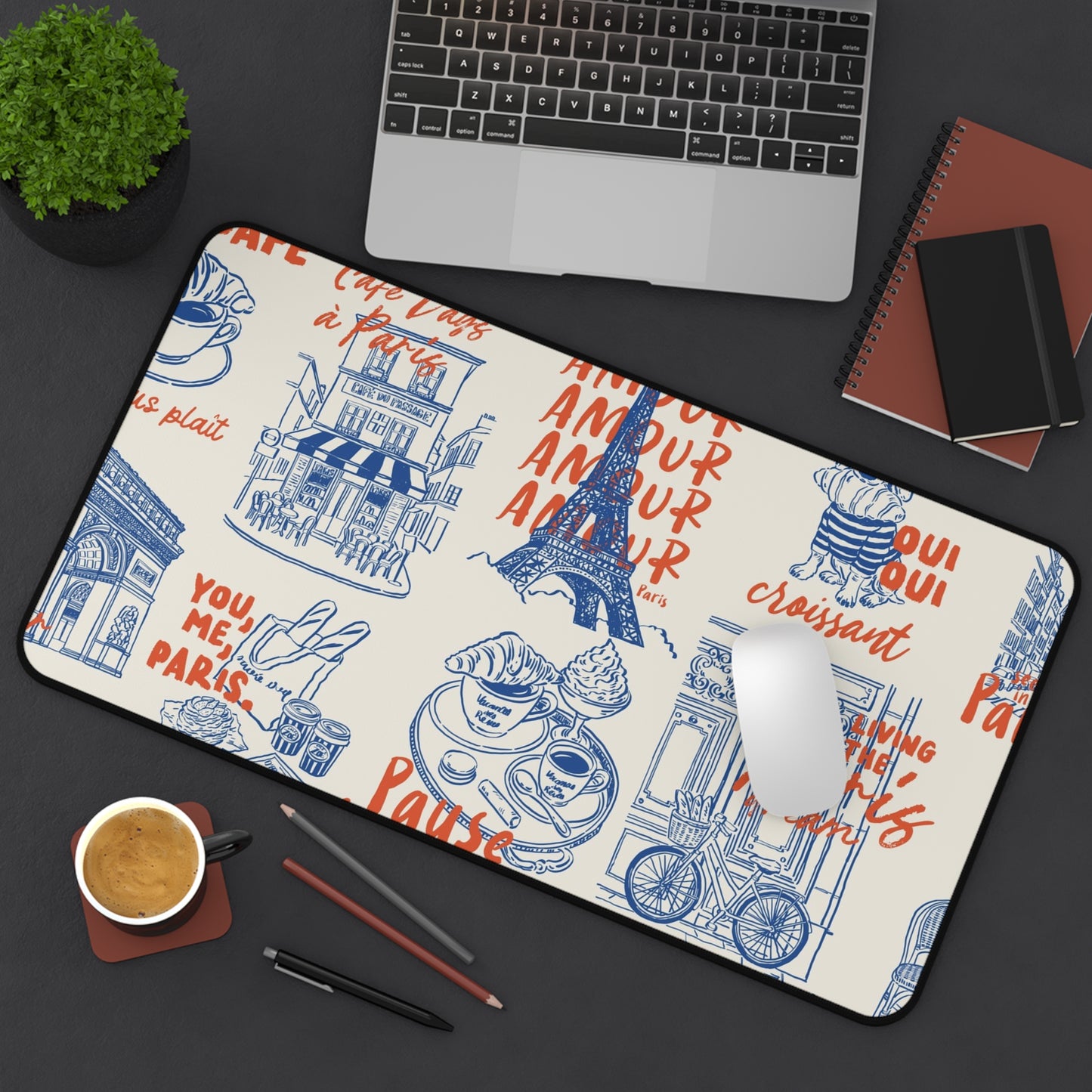 Paris Café Desk Mat — French Bistro Patterned Mouse Pad