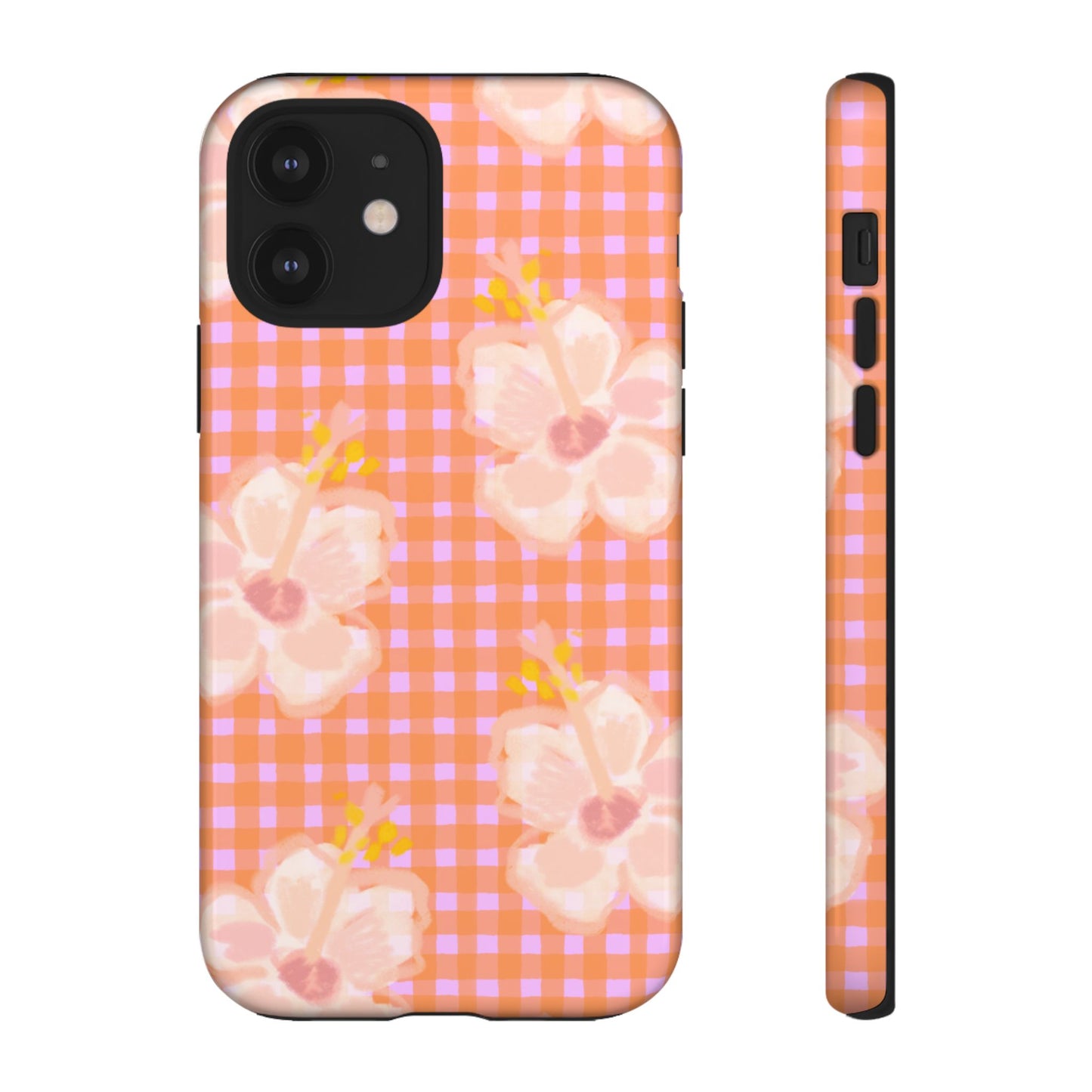 Floral Gingham Tough Case — Pink Peach Flower Phone Case