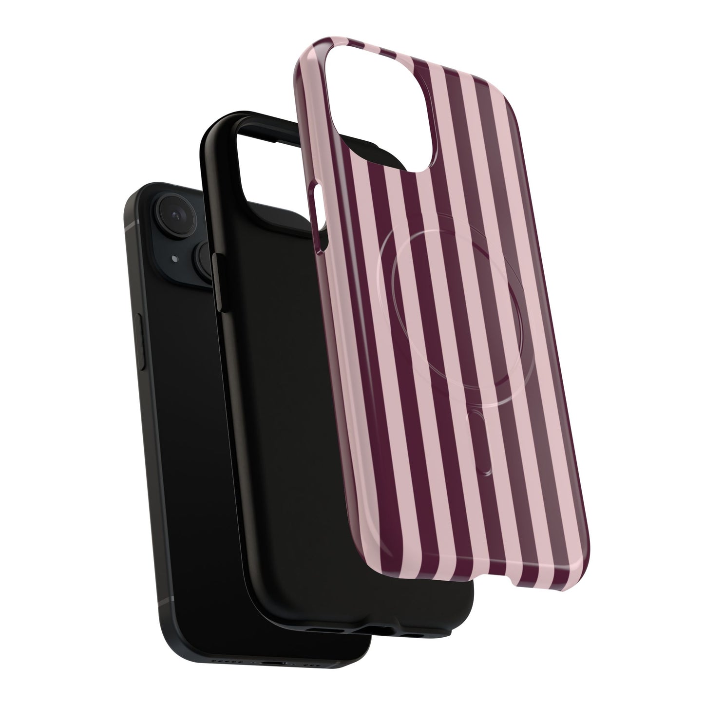 Burgundy & Pink Striped Magnetic Phone Case