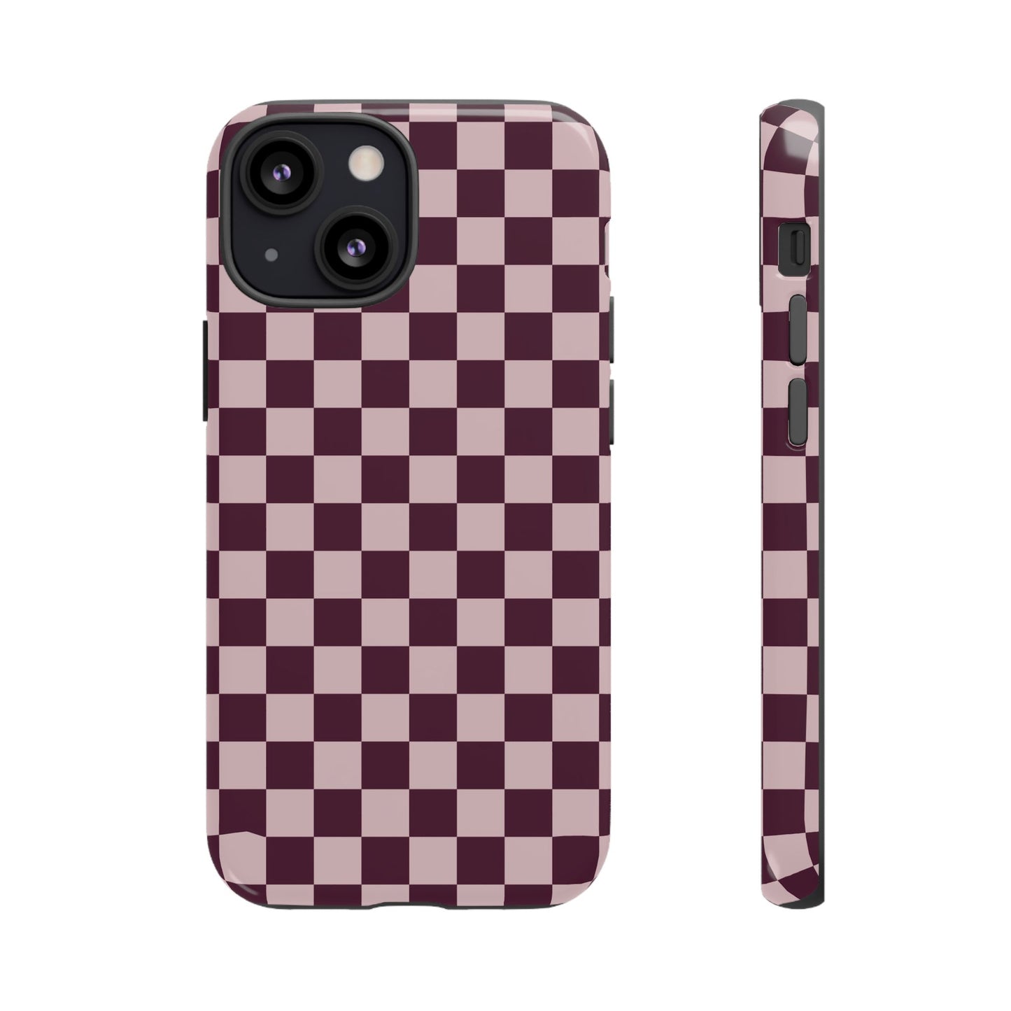 Burgundy & Pink Checkered Phone Case