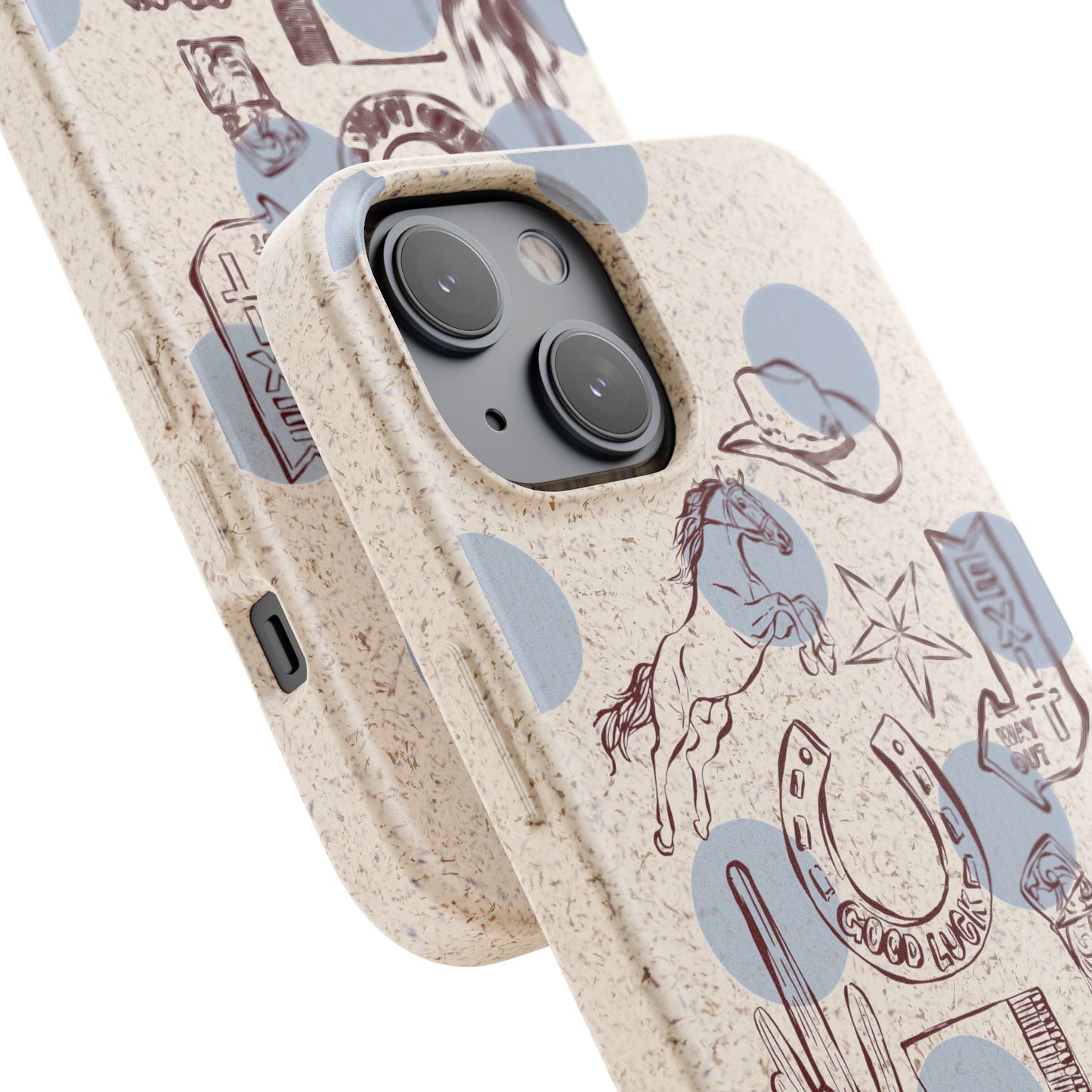 Biodegradable Phone Case — Western Cowgirl Sketches on Natural Speckled Eco Shell
