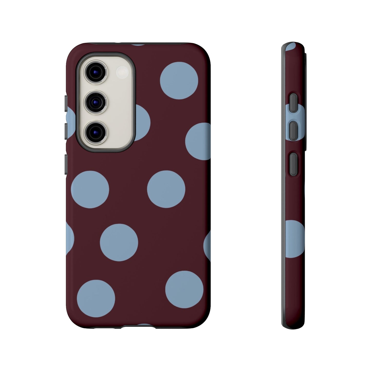 Polka Dot Phone Case — Maroon & Sky Blue Tough Protective Cover