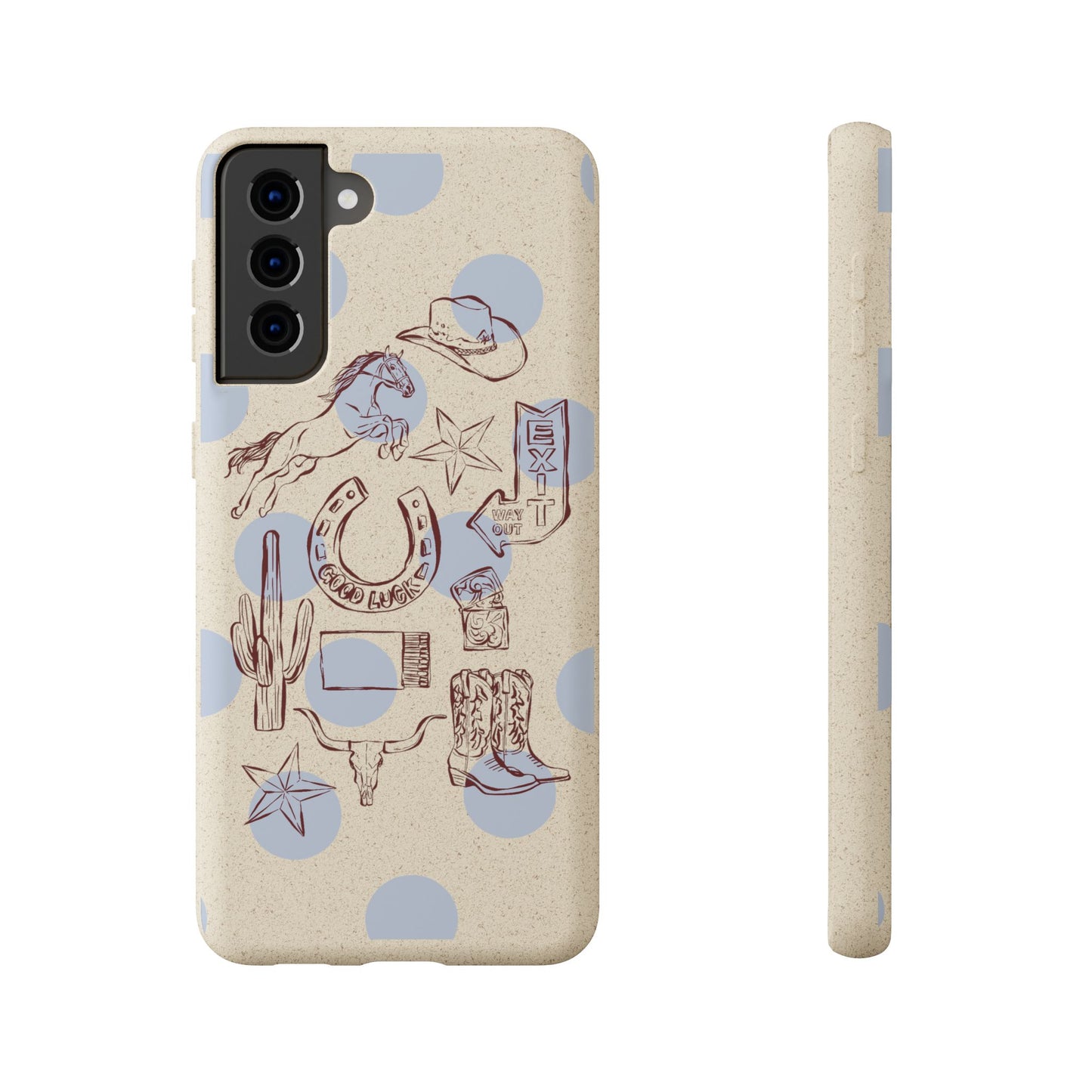 Biodegradable Phone Case — Western Cowgirl Sketches on Natural Speckled Eco Shell