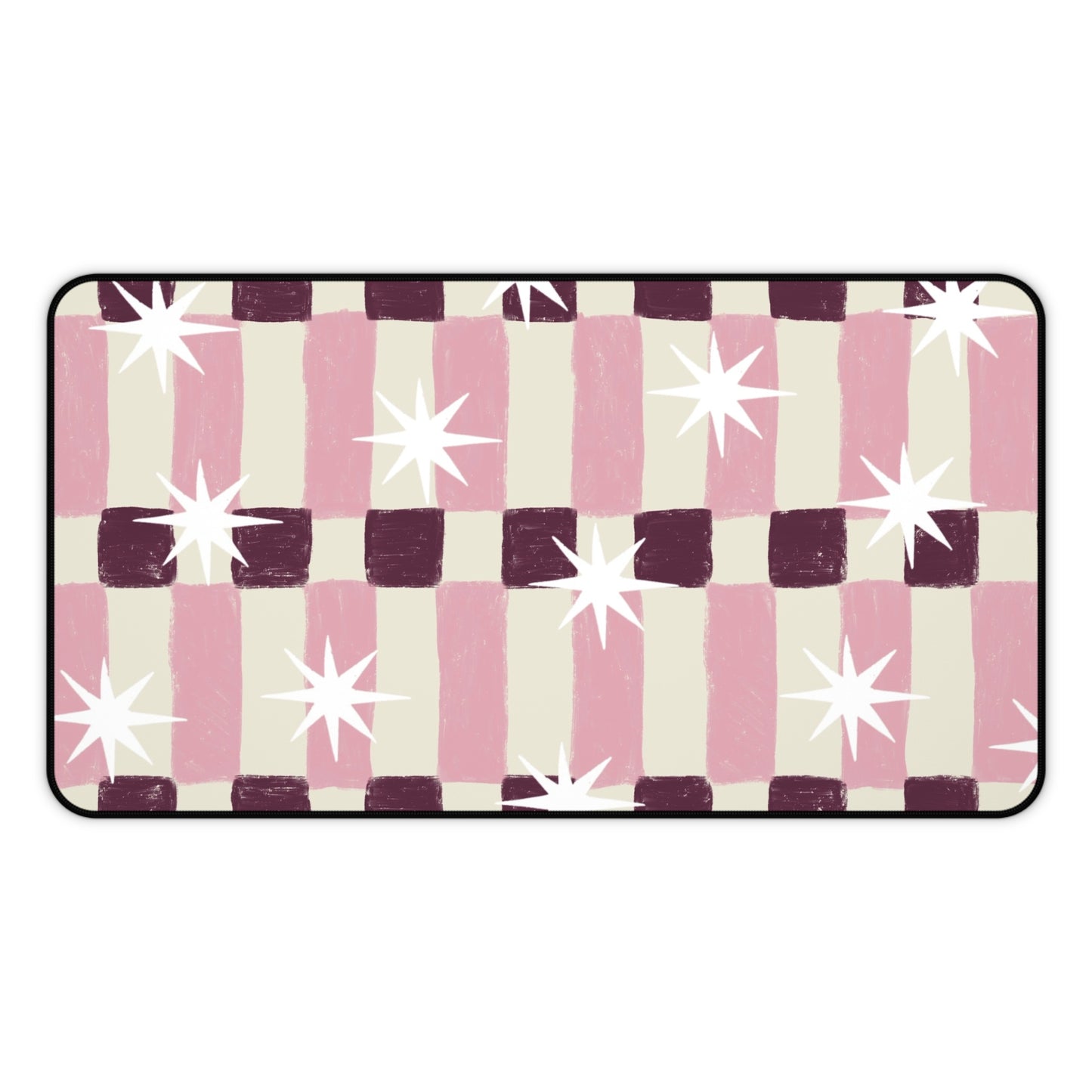 Pink Retro Check Desk Mat — Starburst Pattern